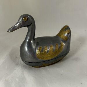 Chinese Pewter & Brass Duck Trinket Box Vintage Hong Kong Collectible